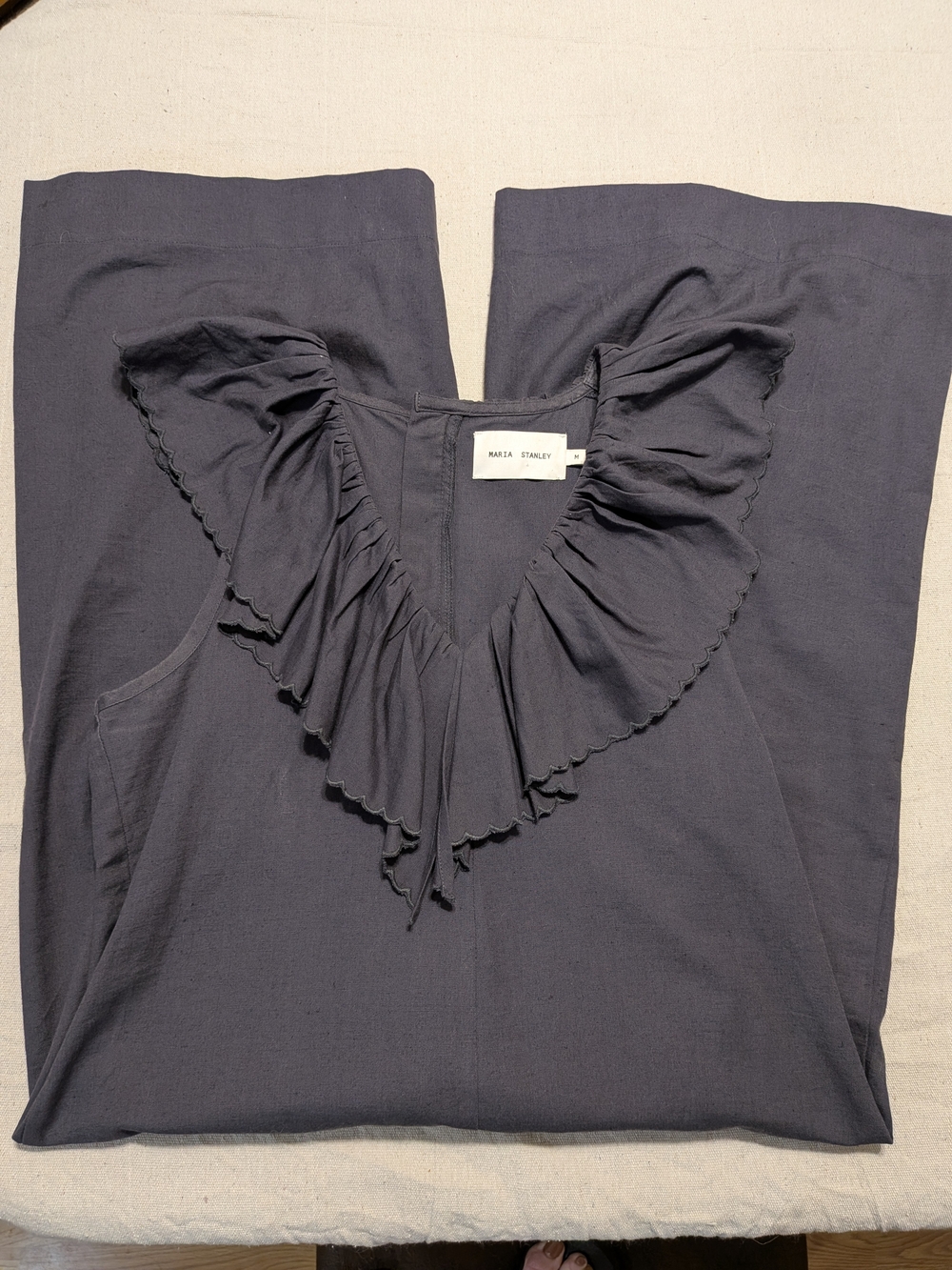Maria Stanley Blue Ruffle Collar Sleeveless Wide Leg Cropped Jumpsuit - Picture 2 of 9